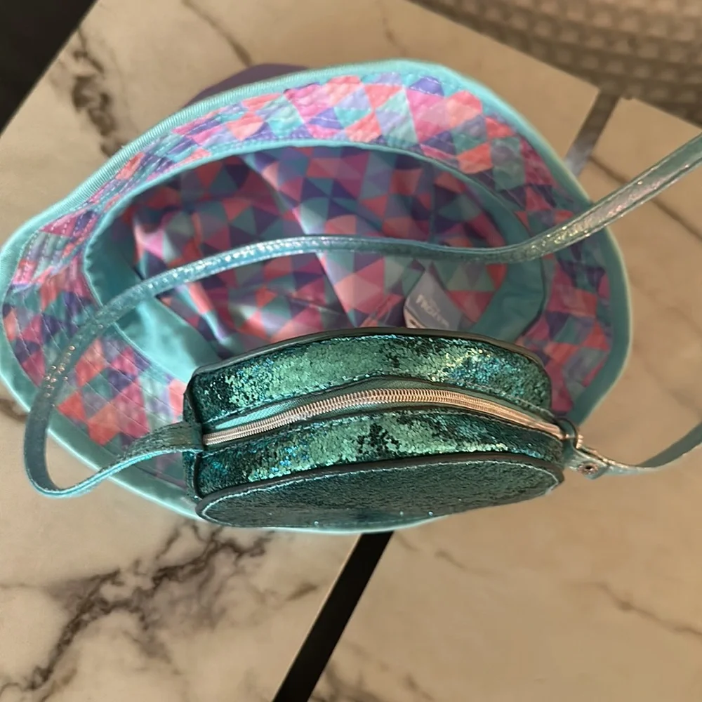 Disney Frozen Anna Elsa Bucket Hat and shoulder glitter purse